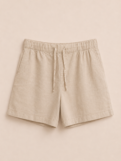 Beige Linen Blend Shorts