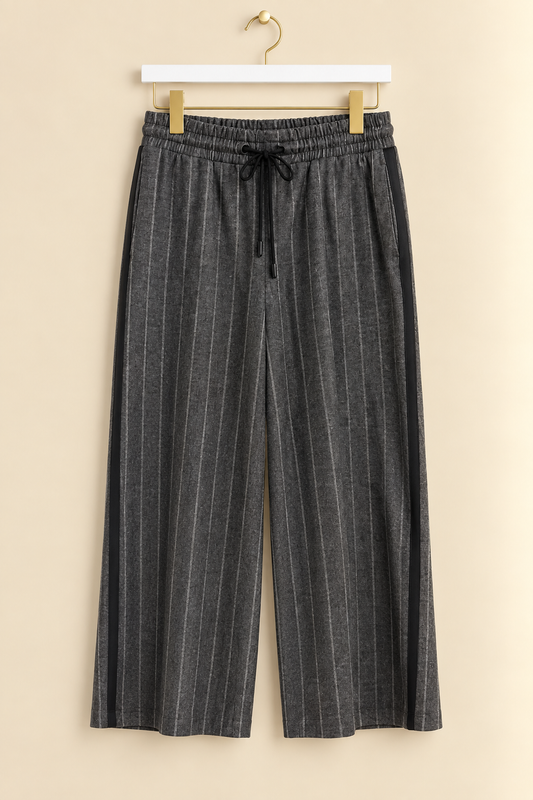 Grey Striped Elasticated Trousers