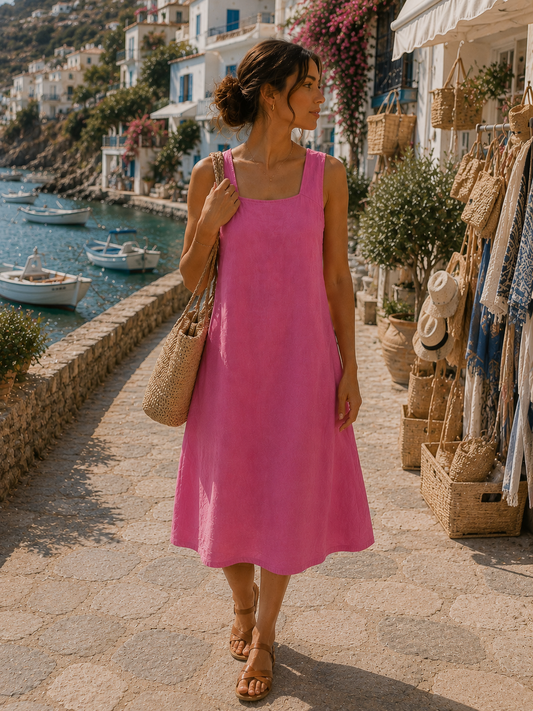 Pink Linen Blend Dress