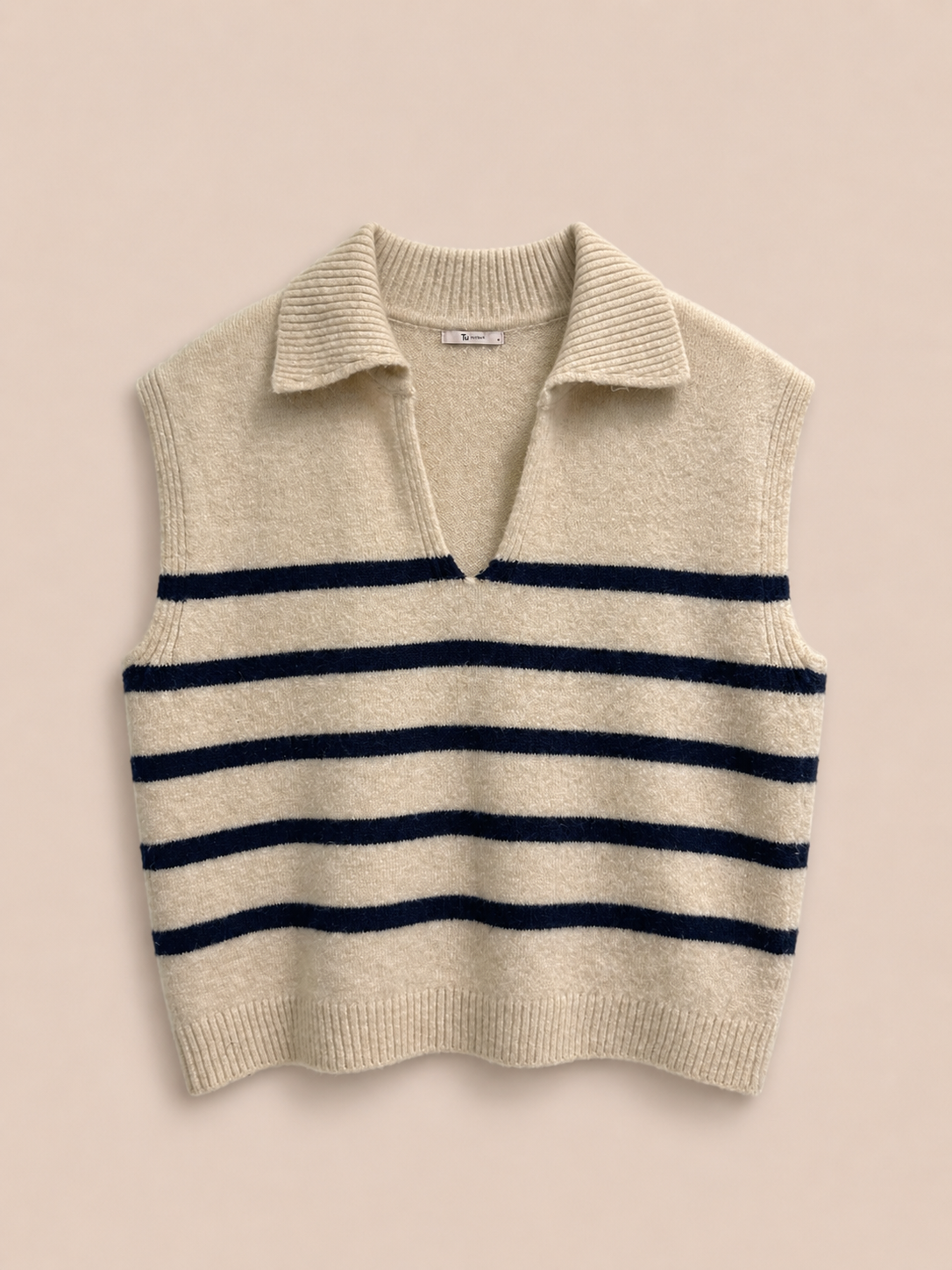 Cream & Navy Sleeveless Vest Jumper