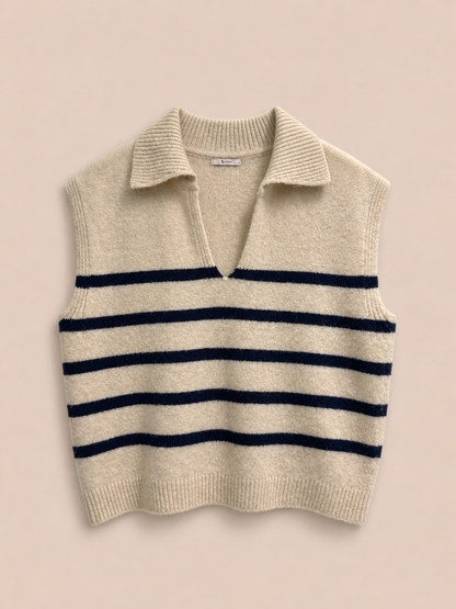 Cream & Navy Sleeveless Vest Jumper