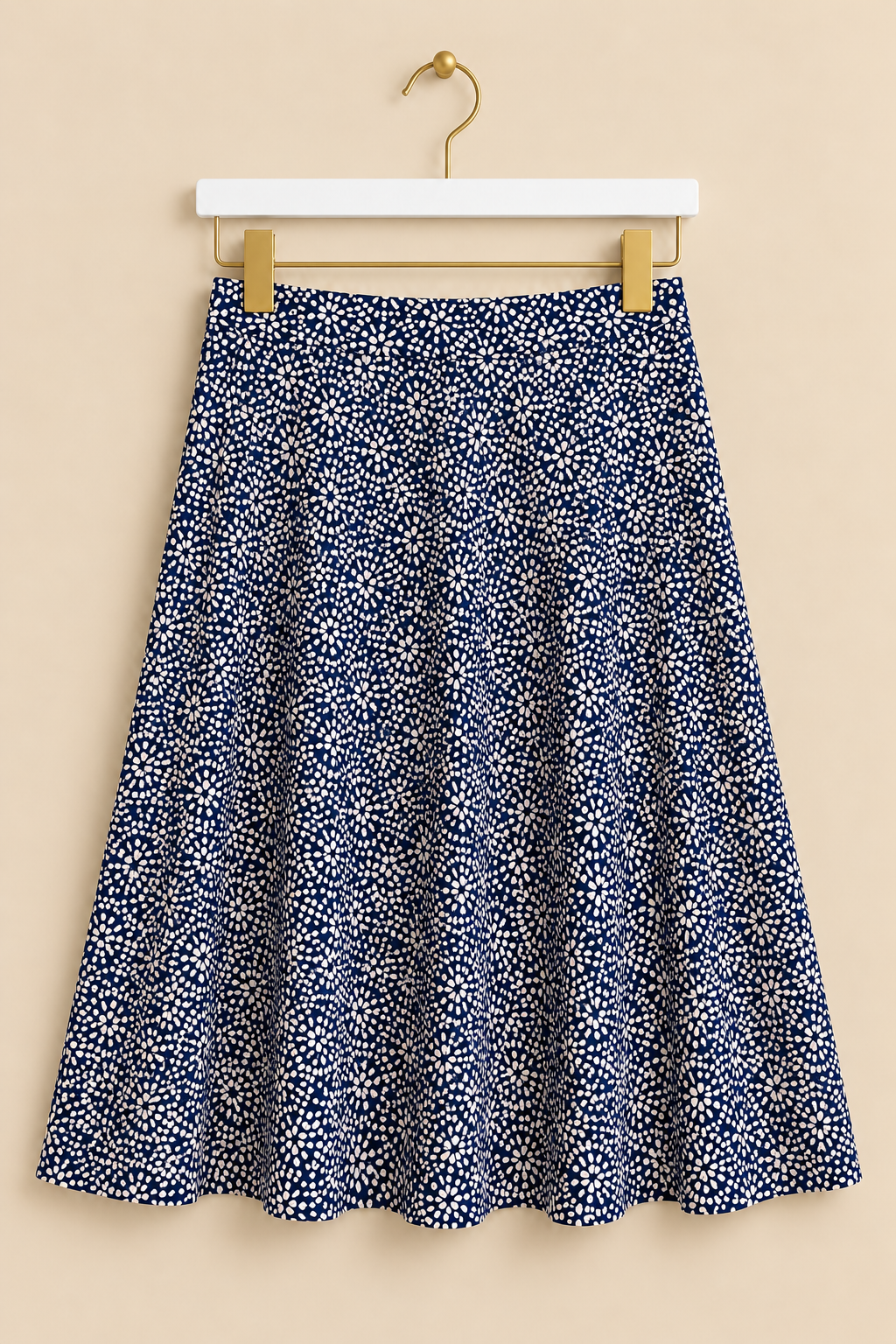 Blue Patterned Linen Blend Skirt