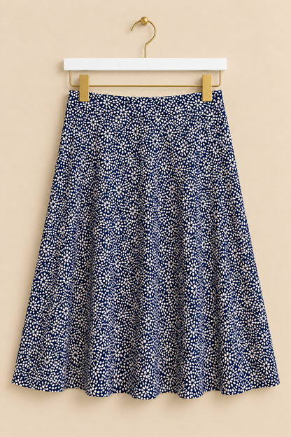 Blue Patterned Linen Blend Skirt