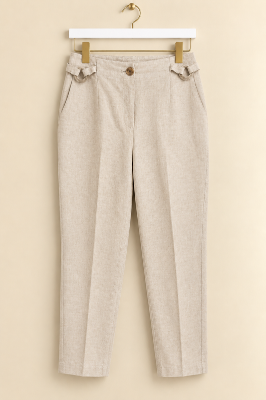 Beige Linen Blend Trousers
