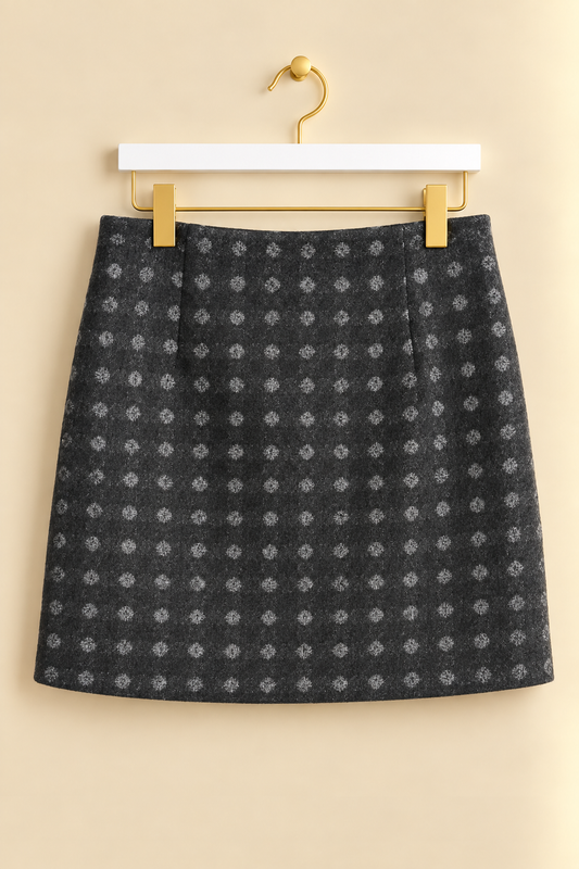 Charcoal Dotty 100% Wool A-Line Skirt