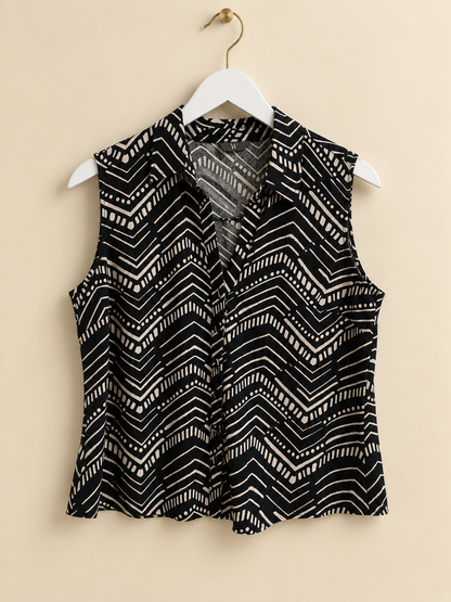 Black & Cream Linen Blend Blouse