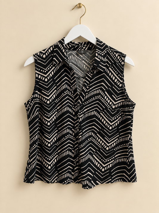 Black & Cream Linen Blend Blouse