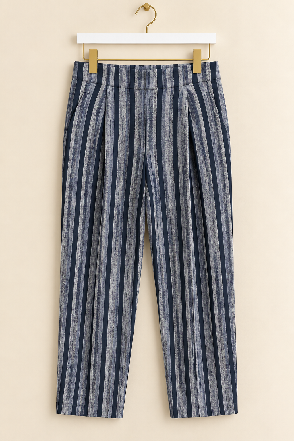 Blue Striped Linen Blend Trousers