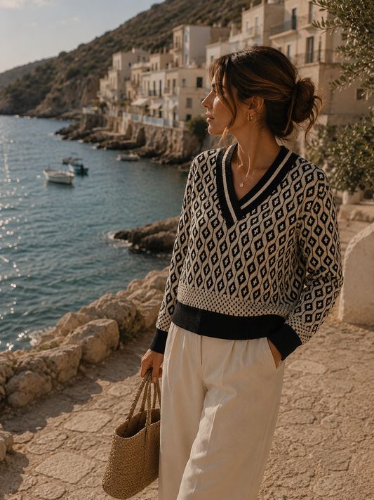 Black & Cream Patterned Jumper