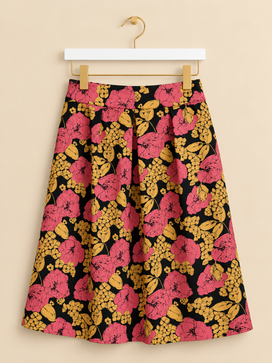 Navy & Pink Floral Skirt