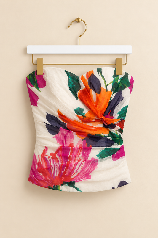 Floral Strapless Silk Top