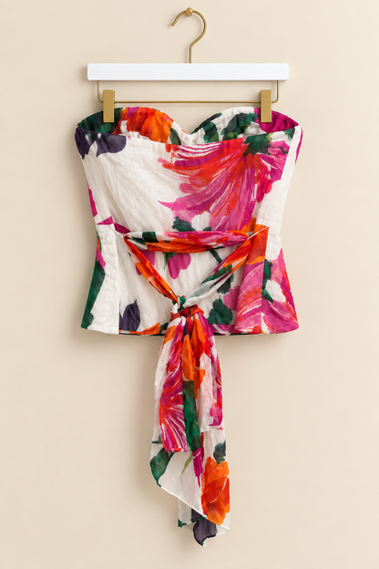 Floral Strapless Silk Top