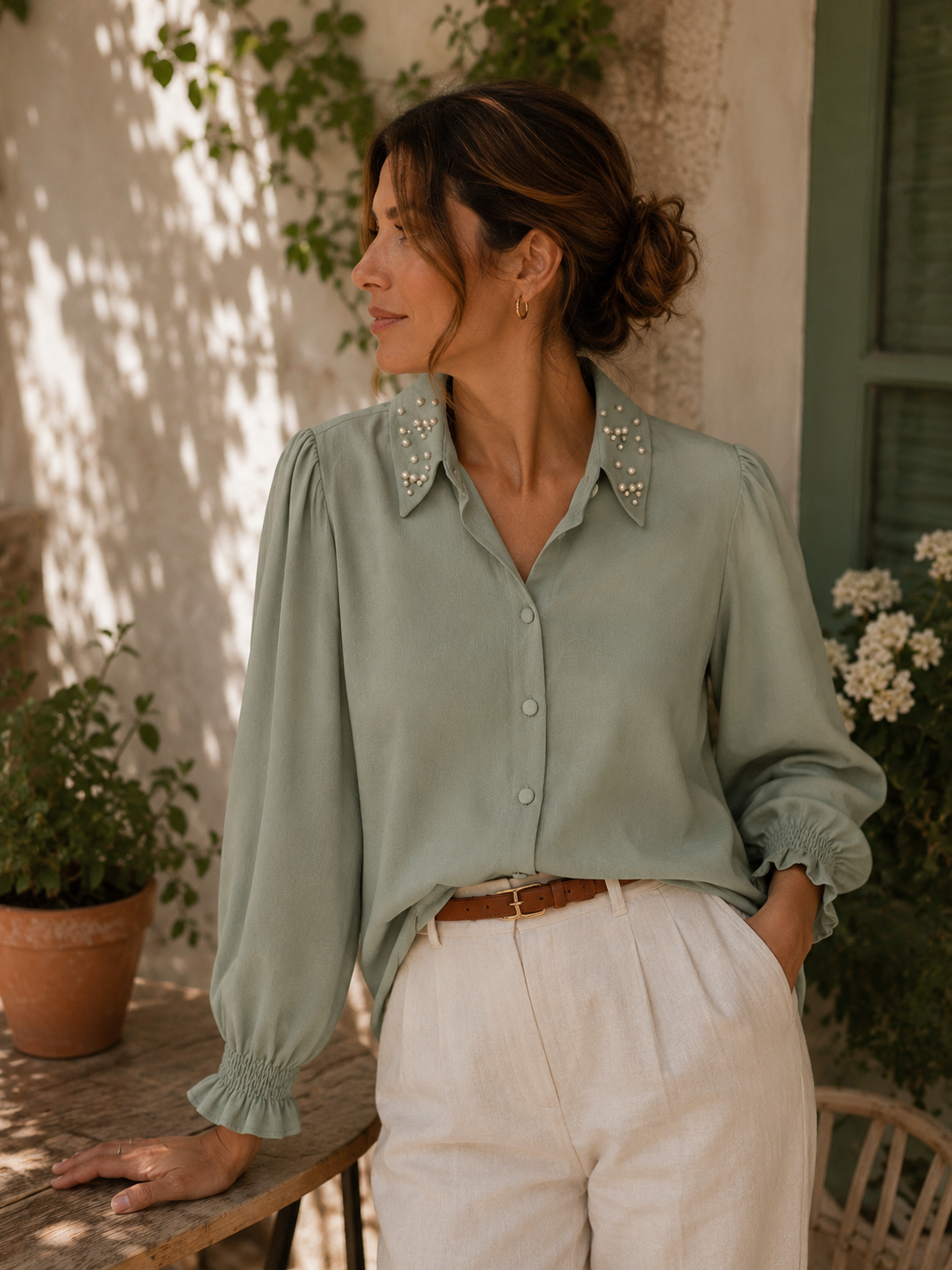 Sage Green Collared Blouse