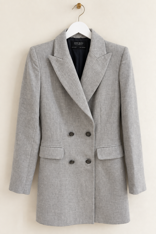 Light Grey Double-Breasted Tailored Blazer