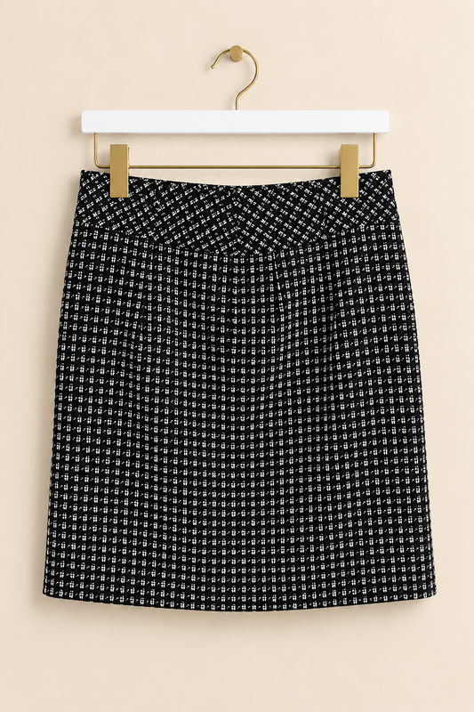 Black Patterned Wool Blend Skirt