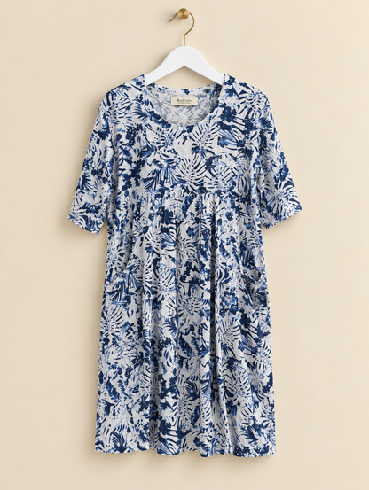 Blue Floral 100% Linen Dress