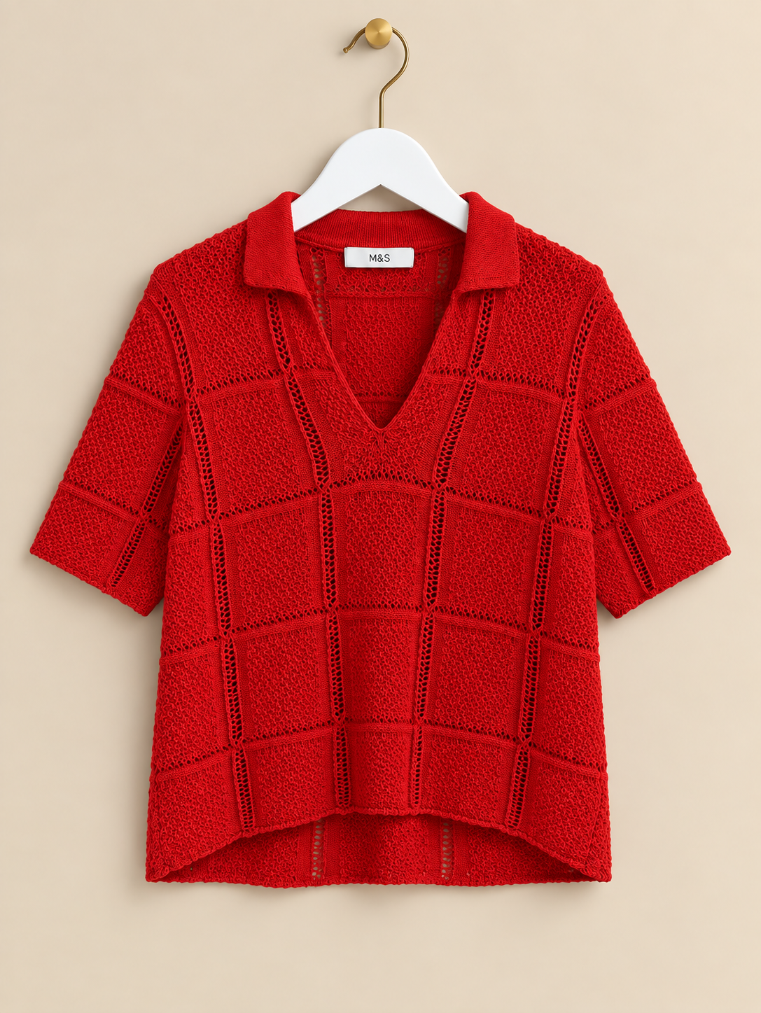 Red V-Neck Collared Top