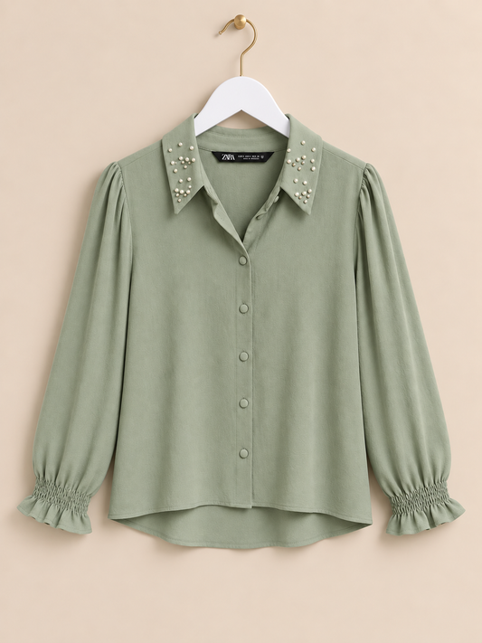 Sage Green Collared Blouse