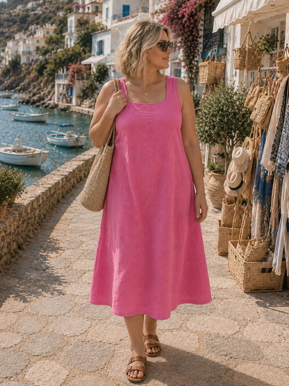 Pink Linen Blend Dress