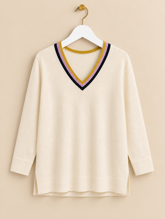 Cream V-Neck Jumper