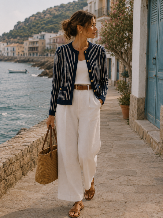 Navy Striped Cardigan