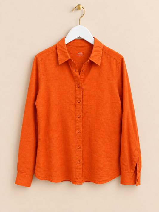 Orange Linen Blend Shirt