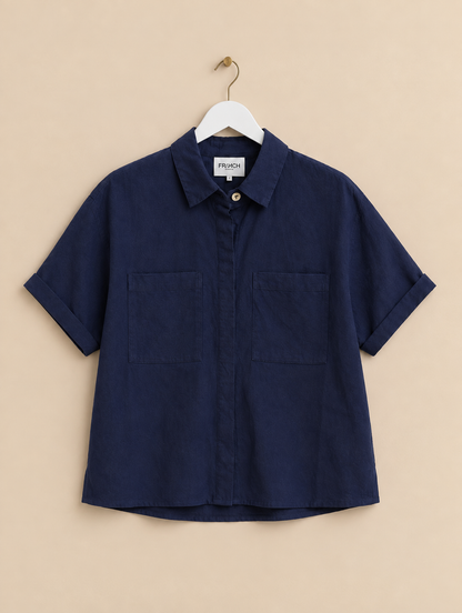 Navy Linen Blend Shirt