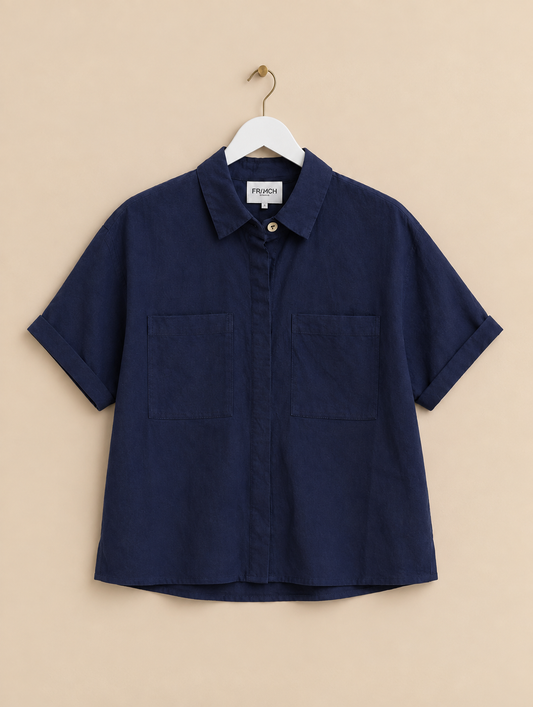 Navy Linen Blend Shirt