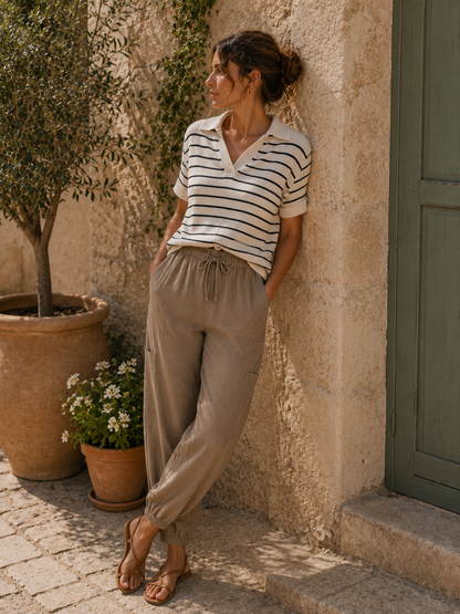 Beige Parachute Trousers
