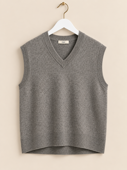 Grey V-Neck Sleeveless Vest