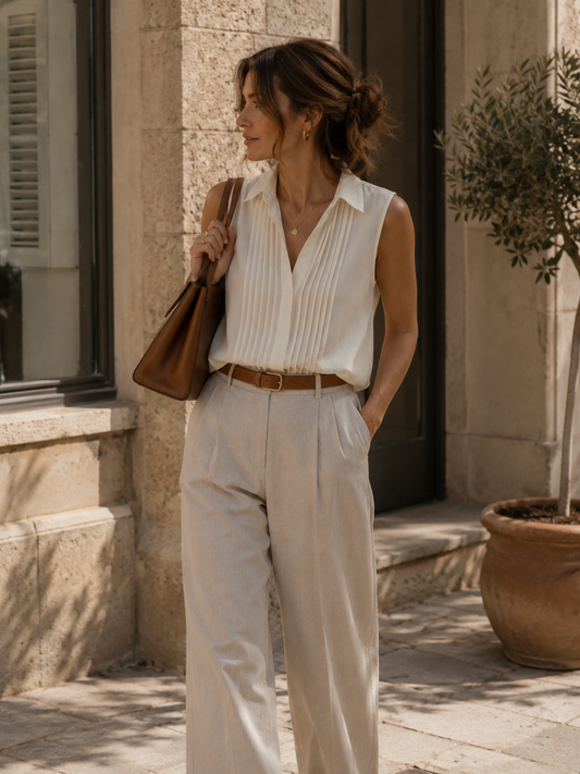 Cream Sleeveless Blouse