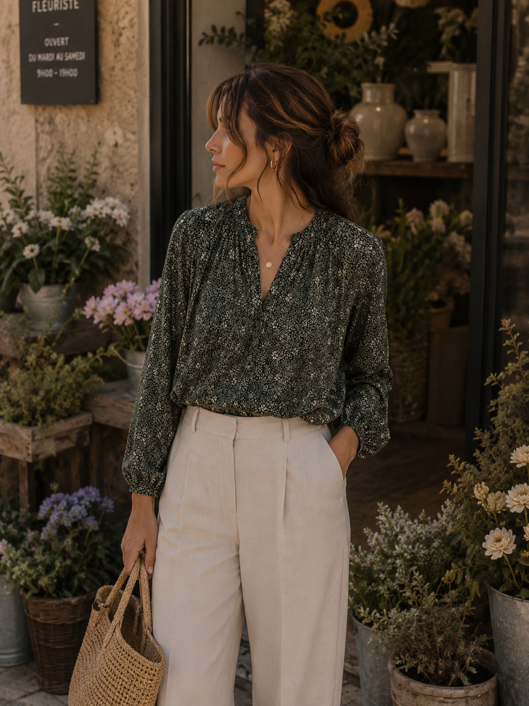 Green Floral Blouse