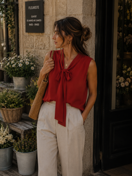 Red Sleeveless Blouse