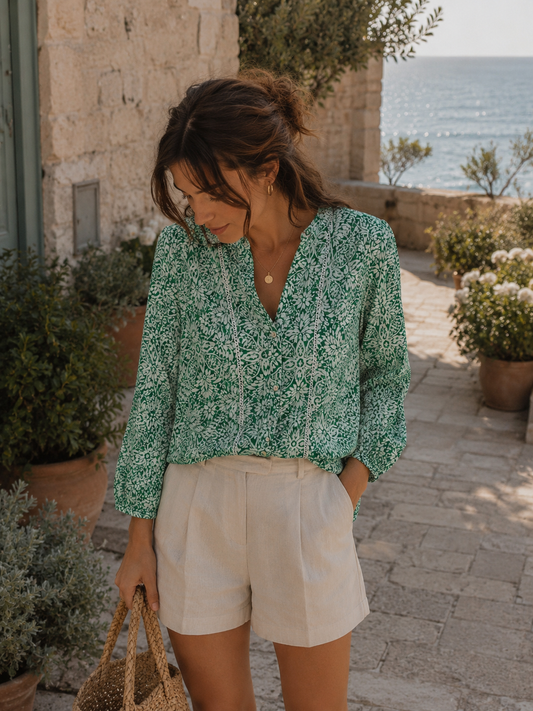 Green Floral Blouse