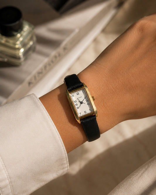 Black Strap Gold Dial Watch