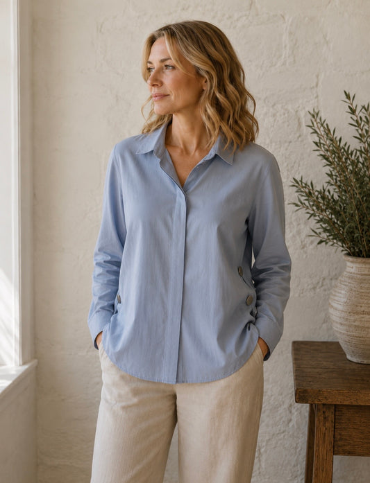 Blue Cotton Collared Shirt