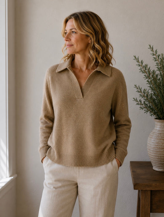 Beige V-Neck Jumper