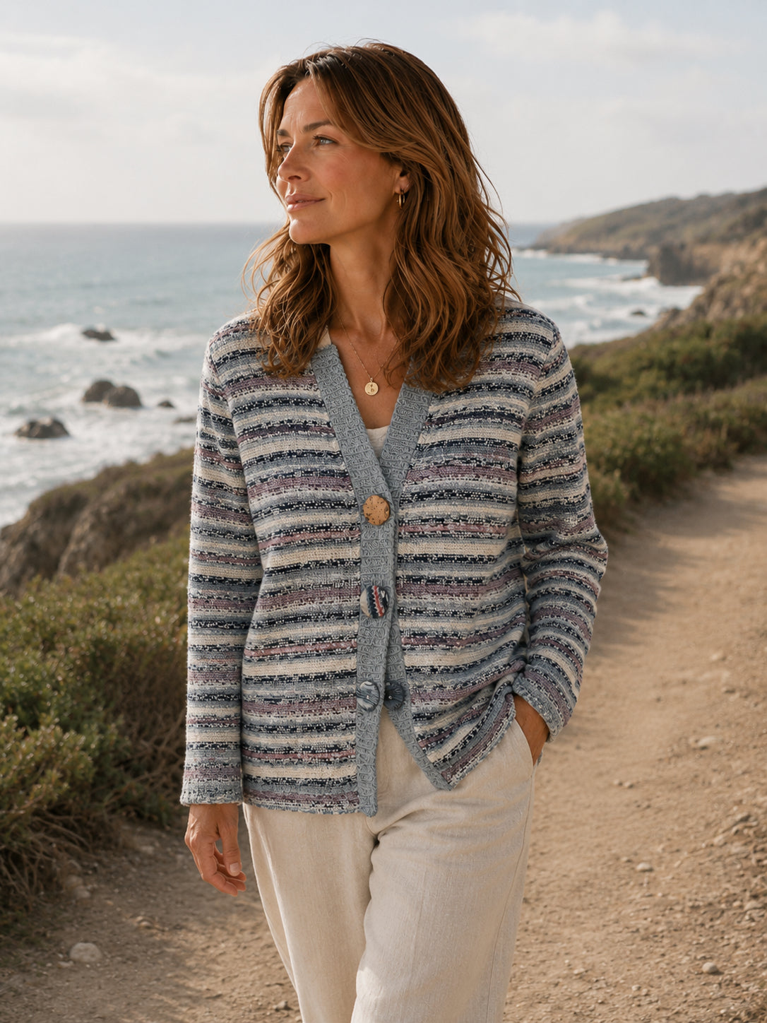 Blue Striped Cardigan