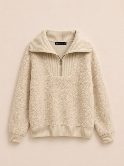 Cream Half Zip Knit Jumper