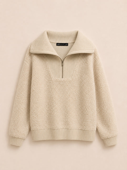 Cream Half Zip Knit Jumper