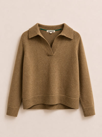 Beige V-Neck Jumper