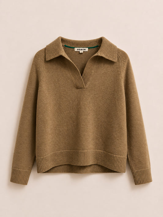 Beige V-Neck Jumper