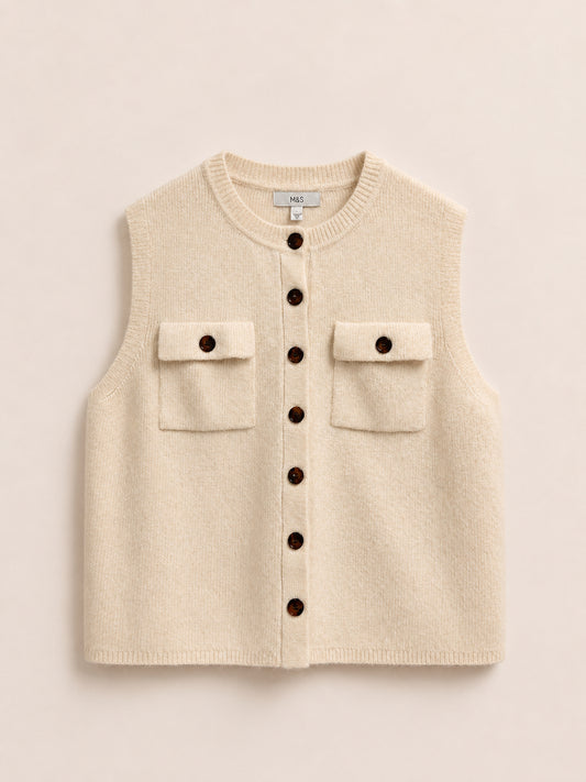Cream Sleeveless Cardigan