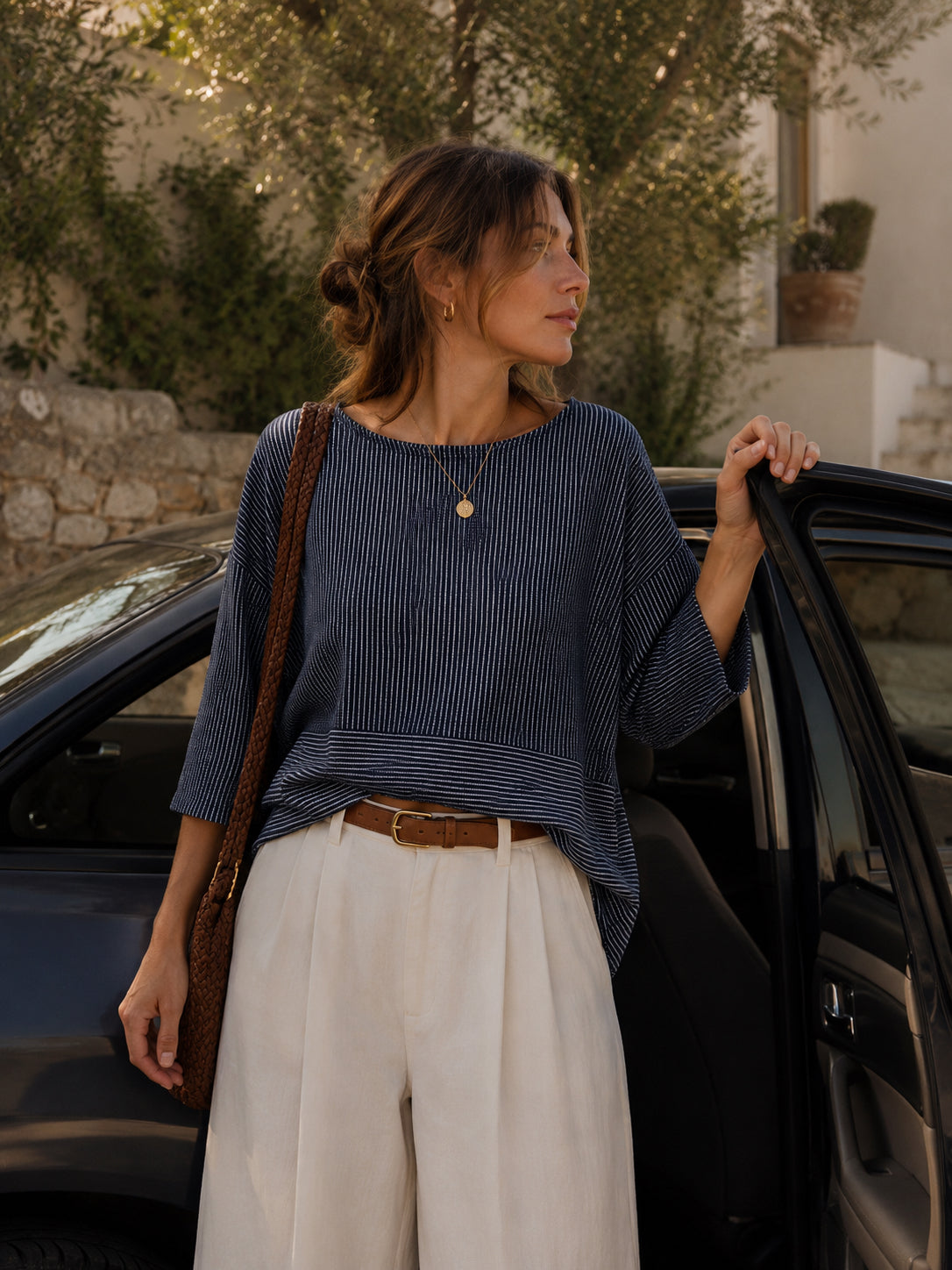 Navy Striped Top