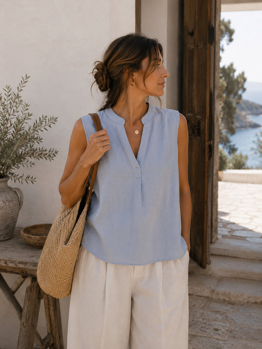 Blue Sleeveless Blouse