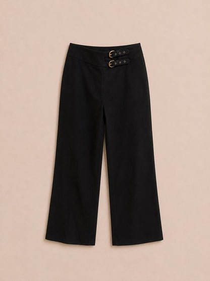 Black Linen Blend Trousers