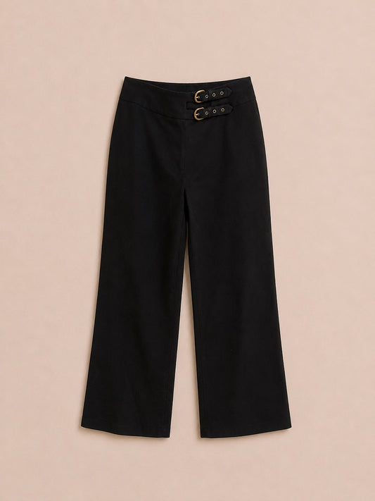 Black Linen Blend Trousers