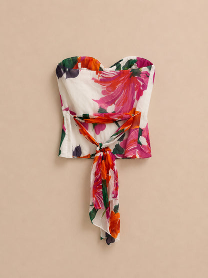 Floral Strapless Silk Top