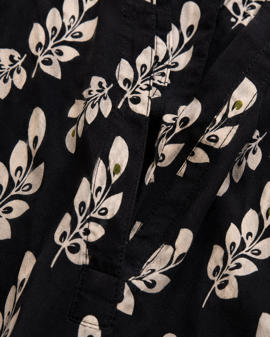 Black Floral 100% Linen Top