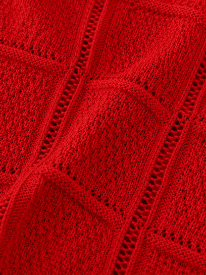Red V-Neck Collared Top